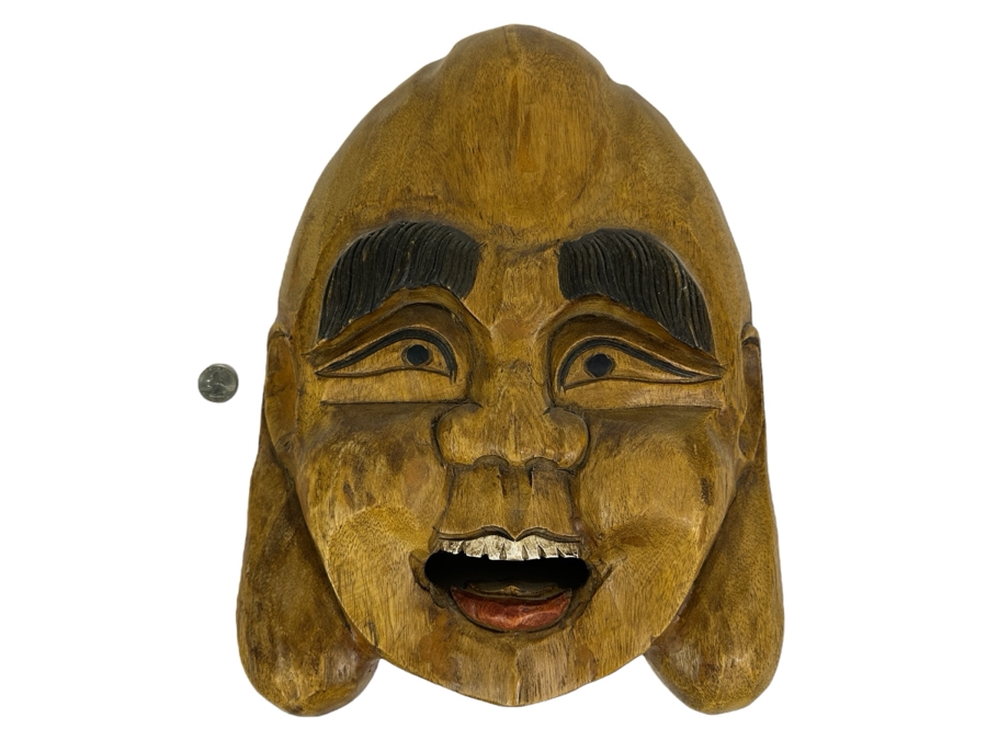 Just Added - Large Relief Carved Wooden Buddha Head 12W X 16L X 3D