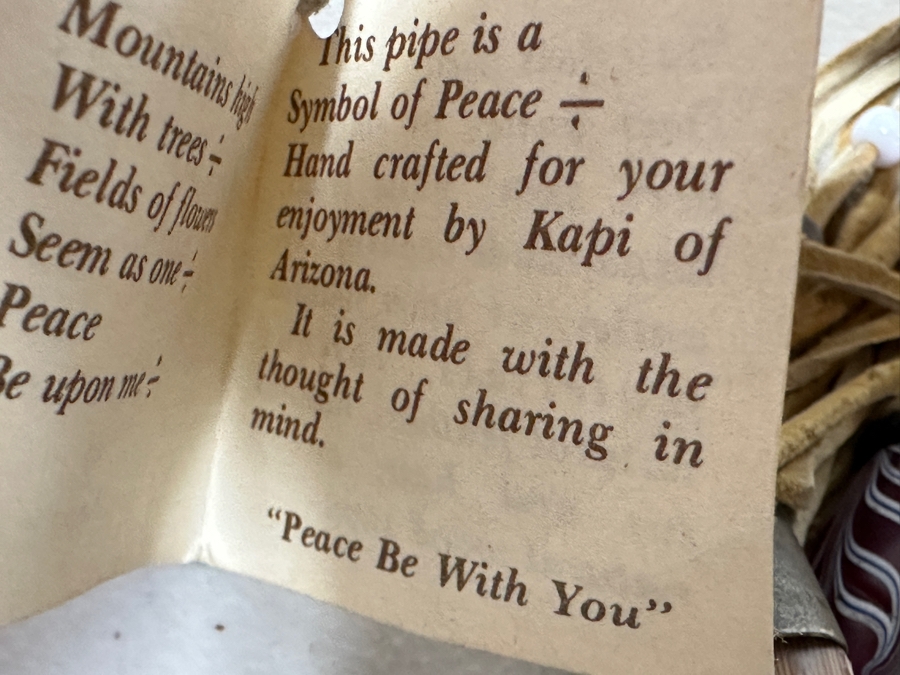 Native American Peace Pipe by Kapi of Arizona with Beading, Fur, Feathers and Antler 33'L [Photo 10]