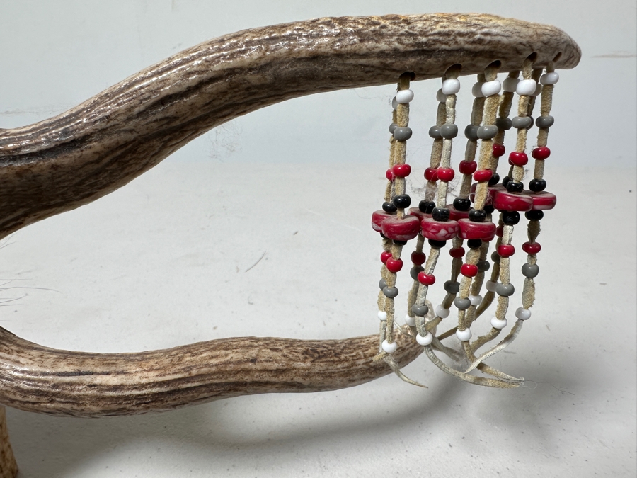 Native American Peace Pipe by Kapi of Arizona with Beading, Fur, Feathers and Antler 33'L [Photo 6]