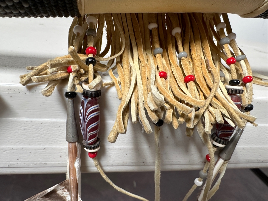 Native American Peace Pipe by Kapi of Arizona with Beading, Fur, Feathers and Antler 33'L [Photo 4]