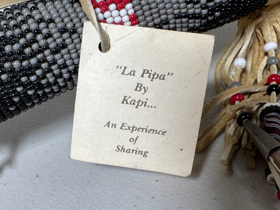 Native American Peace Pipe by Kapi of Arizona with Beading, Fur, Feathers and Antler 33'L [Photo 8]