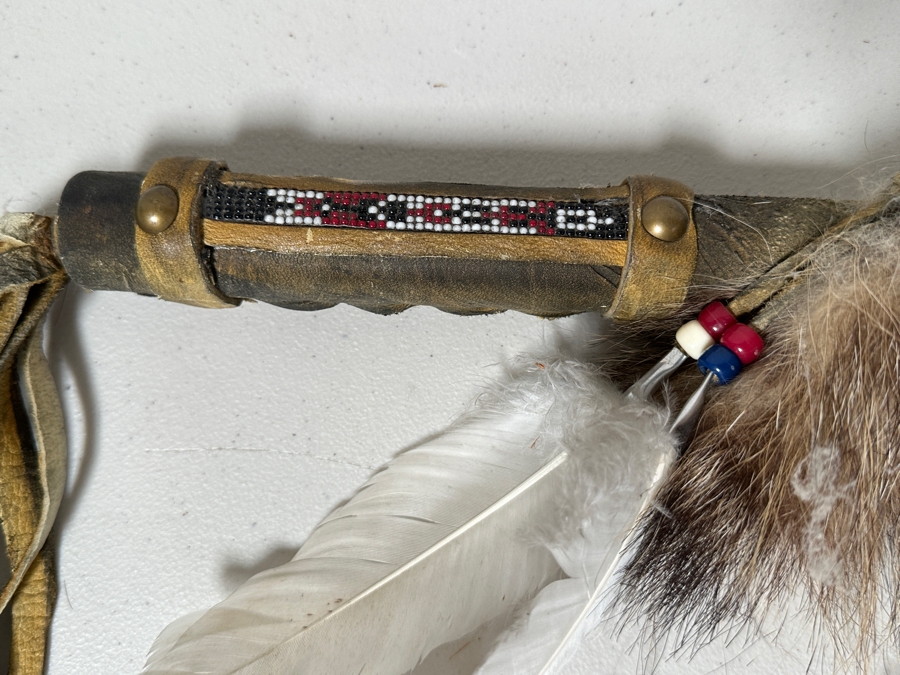Just Added - Handmade Native American Dreamcatcher Antler With Beadwork, Feathers, Fur & Hair 36W X 26H [Photo 4]