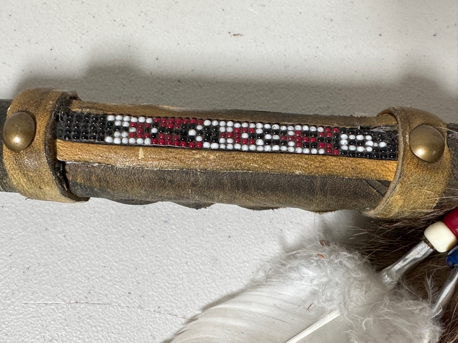 Just Added - Handmade Native American Dreamcatcher Antler With Beadwork, Feathers, Fur & Hair 36W X 26H [Photo 3]