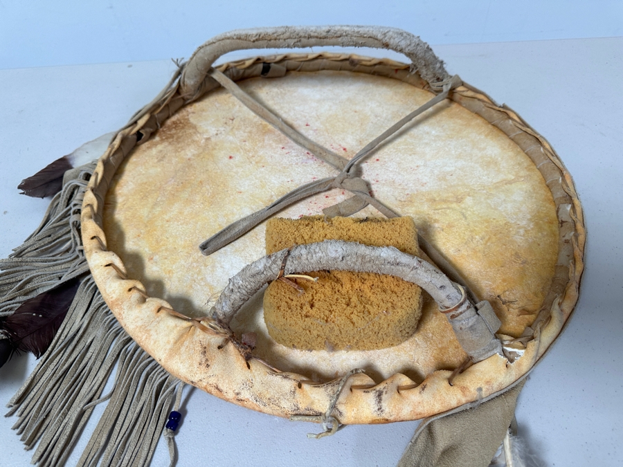 Reproduction Crow War Shield Montana Pre 1830 Rawhide, Buckskin Fringe, Brass Bells and More [Photo 6]