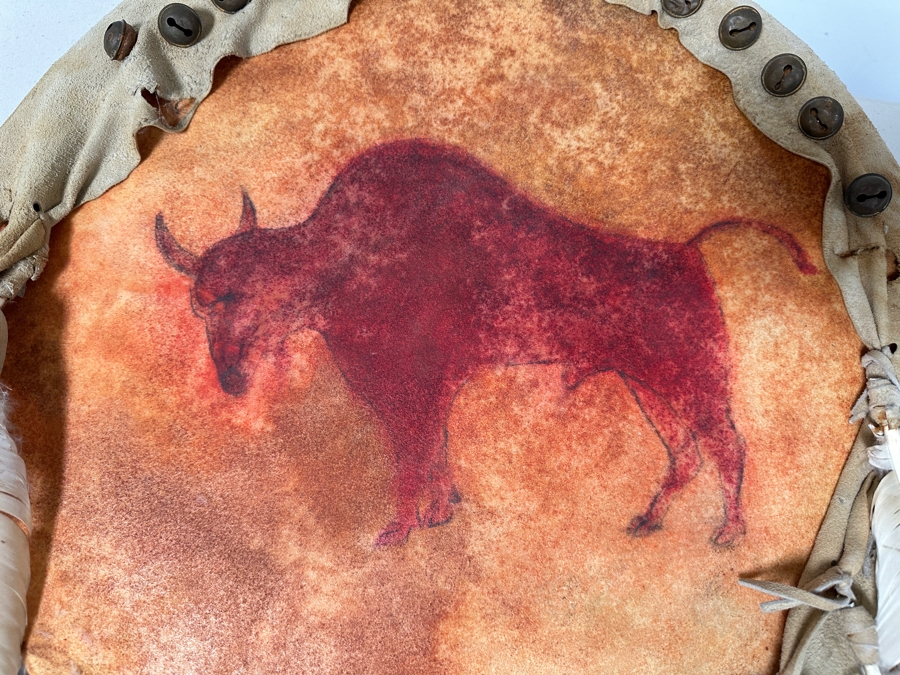 Reproduction Crow War Shield Montana Pre 1830 Rawhide, Buckskin Fringe, Brass Bells and More [Photo 4]