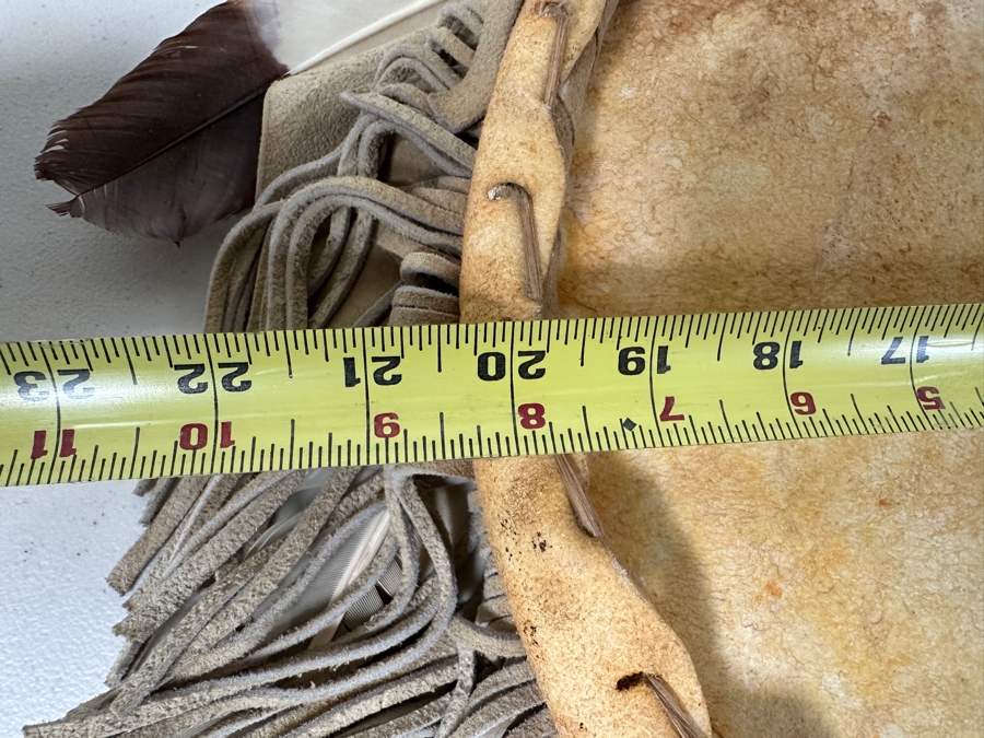 Reproduction Crow War Shield Montana Pre 1830 Rawhide, Buckskin Fringe, Brass Bells and More [Photo 8]