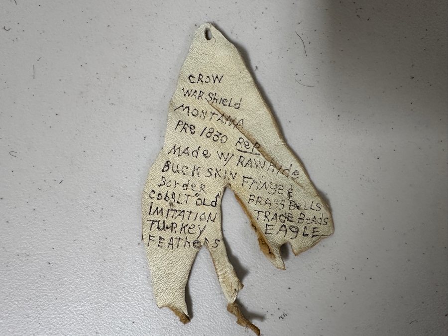 Reproduction Crow War Shield Montana Pre 1830 Rawhide, Buckskin Fringe, Brass Bells and More [Photo 9]