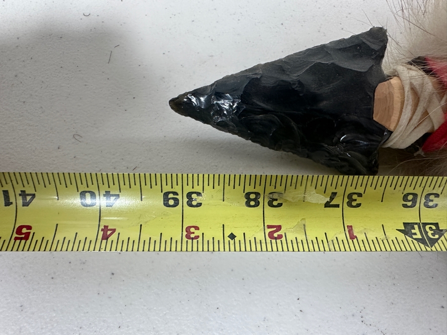 Native American Spear with Arrowhead, Fur and Vintage Silver Coins 39'L [Photo 13]