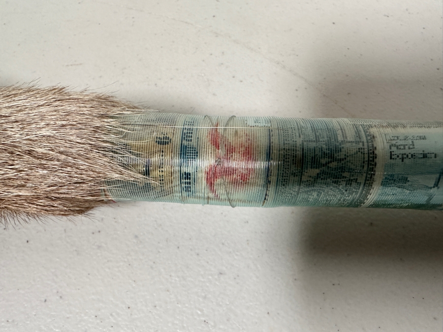 Native American Spear with Arrowhead, Fur and Vintage Silver Coins 39'L [Photo 10]