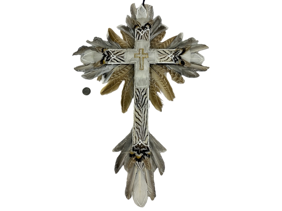 Handmade Cross with Feathers 15 x 22
