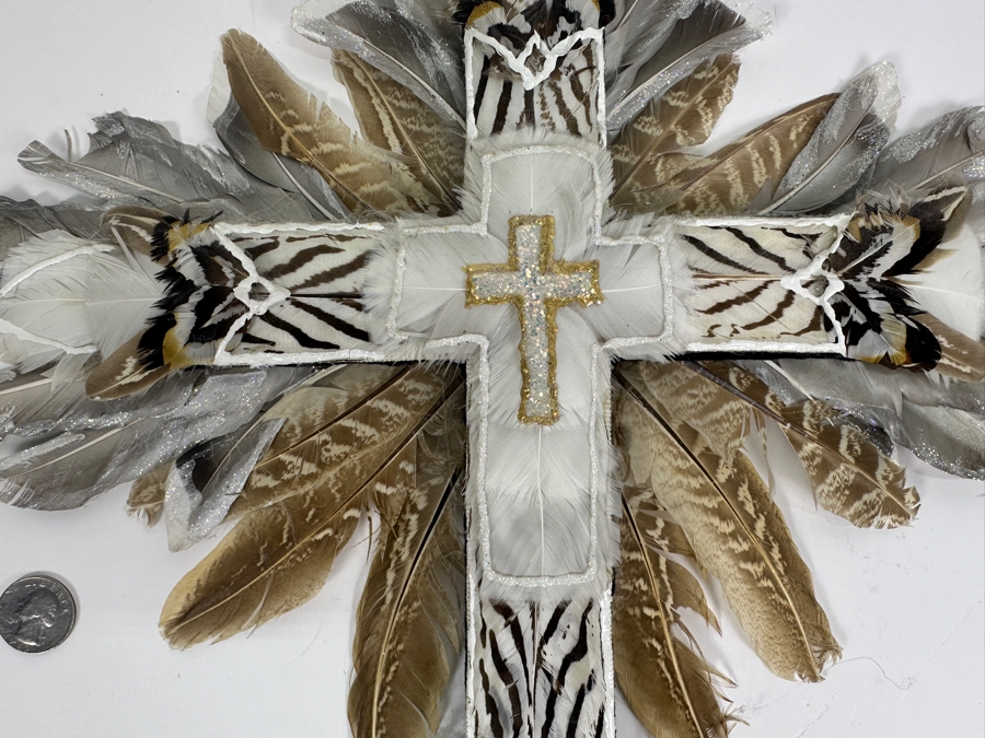 Handmade Cross with Feathers 15 x 22 [Photo 3]