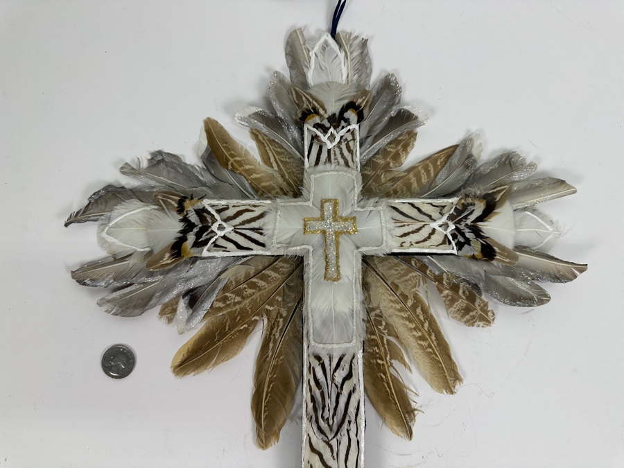Handmade Cross with Feathers 15 x 22 [Photo 2]