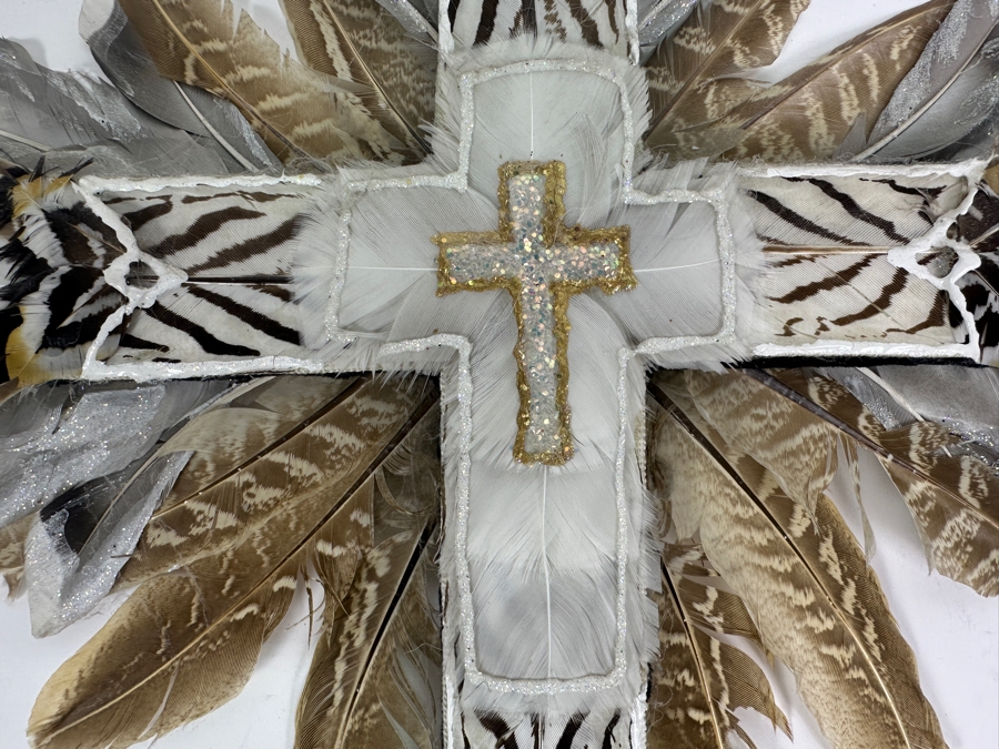 Handmade Cross with Feathers 15 x 22 [Photo 4]