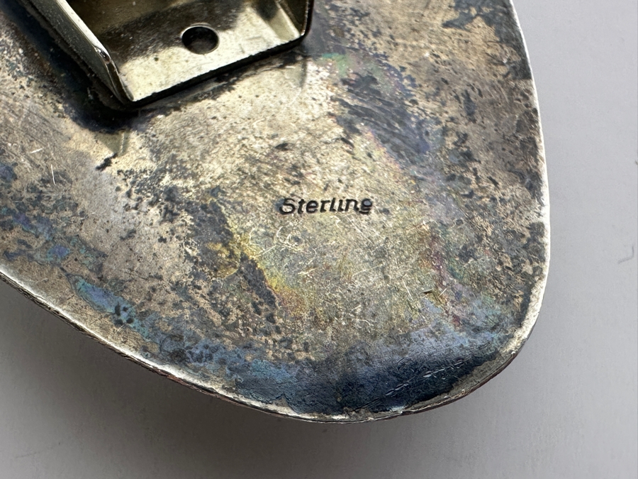 Vintage Native American Turquoise and Sterling Silver Shadowbox Bear Claw Bolo Tie 19.3g [Photo 5]