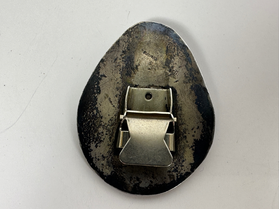 Vintage Native American Turquoise and Sterling Silver Shadowbox Bear Claw Bolo Tie 19.3g [Photo 4]