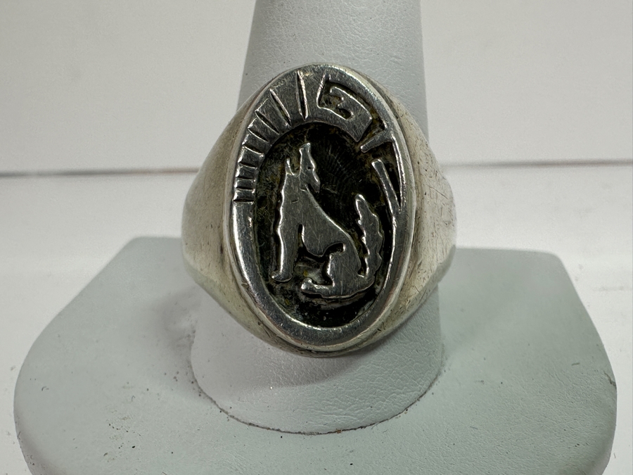 American Indian Sterling Silver Coyote Calvin Peterson Ring Size 12.5 14.4g [Photo 2]