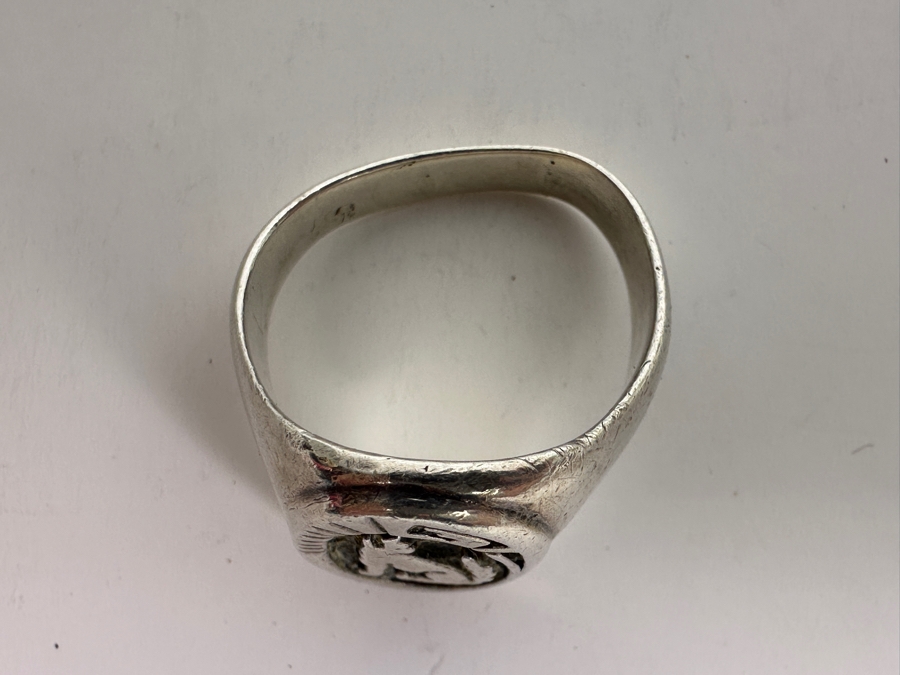 American Indian Sterling Silver Coyote Calvin Peterson Ring Size 12.5 14.4g [Photo 5]