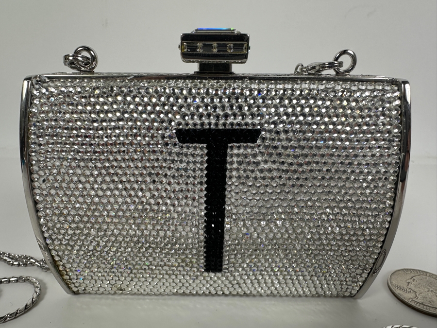 Judith Leiber Pushlock Micro Mini Crystal Crossbody Monogramed Clutch [Photo 3]