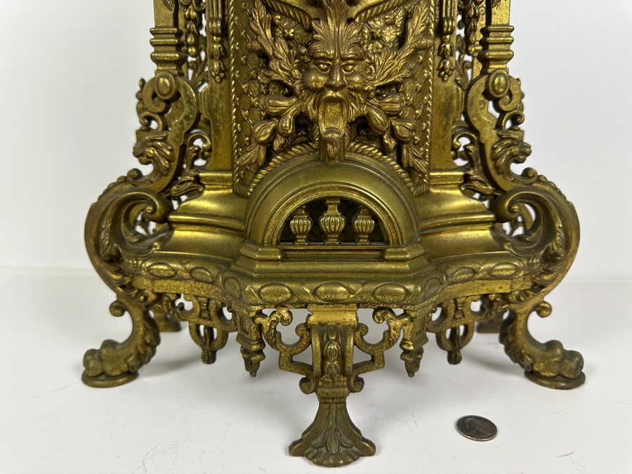 Vintage Ornate French Style Brass Mantle Clock - Needs Servicing 14'W x 7'D x 24'H [Photo 2]