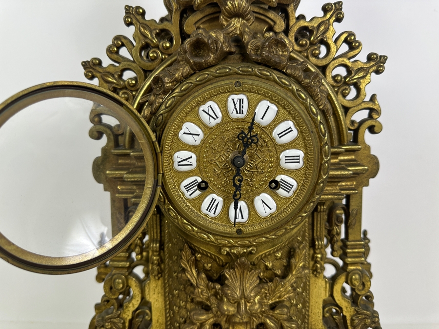 Vintage Ornate French Style Brass Mantle Clock - Needs Servicing 14'W x 7'D x 24'H [Photo 3]