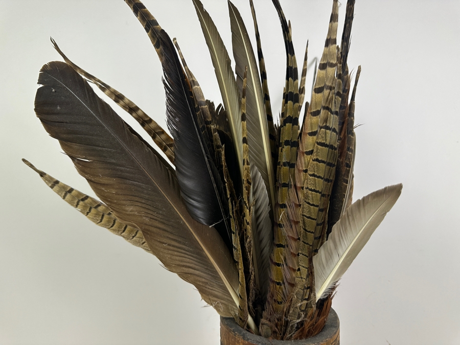 Chinese Wooden Relief Carved Vase with Feathers 12.5'H [Photo 10]