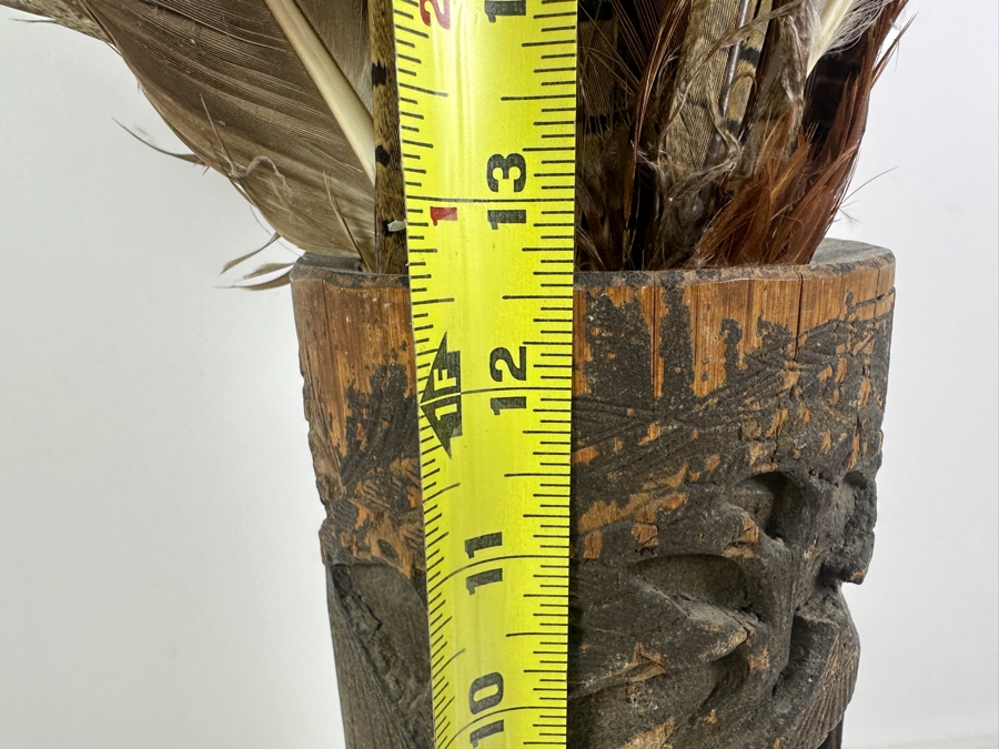 Chinese Wooden Relief Carved Vase with Feathers 12.5'H [Photo 11]