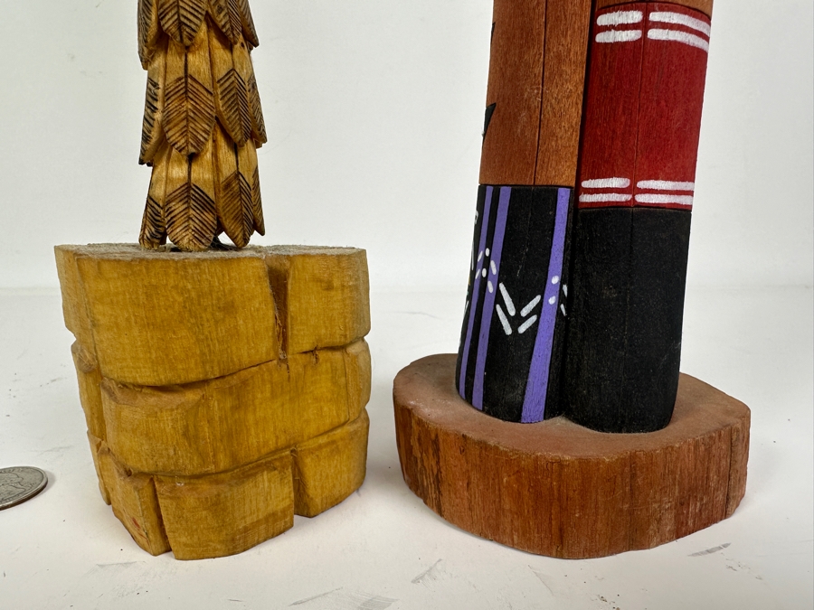 Just Added - Pair Of Vintage Carved Wooden Kachina Dolls Signed Underneath 19H [Photo 4]