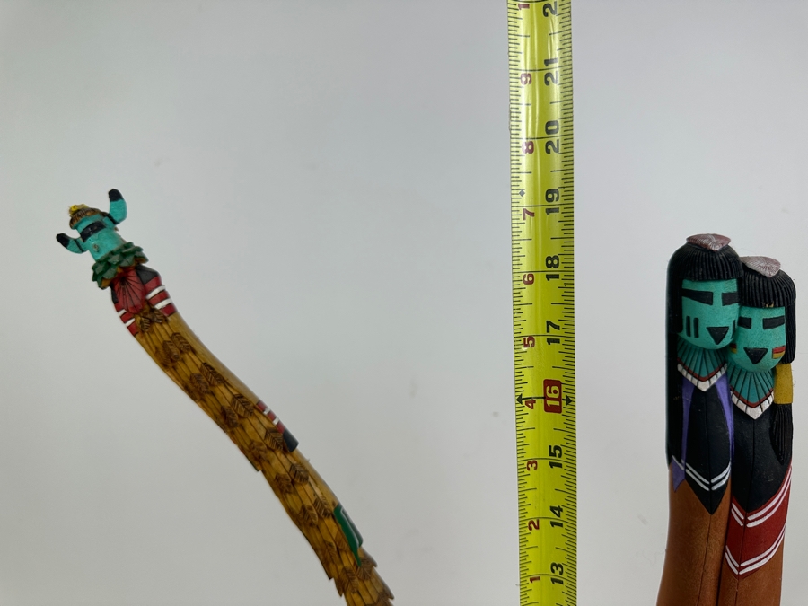 Just Added - Pair Of Vintage Carved Wooden Kachina Dolls Signed Underneath 19H [Photo 10]