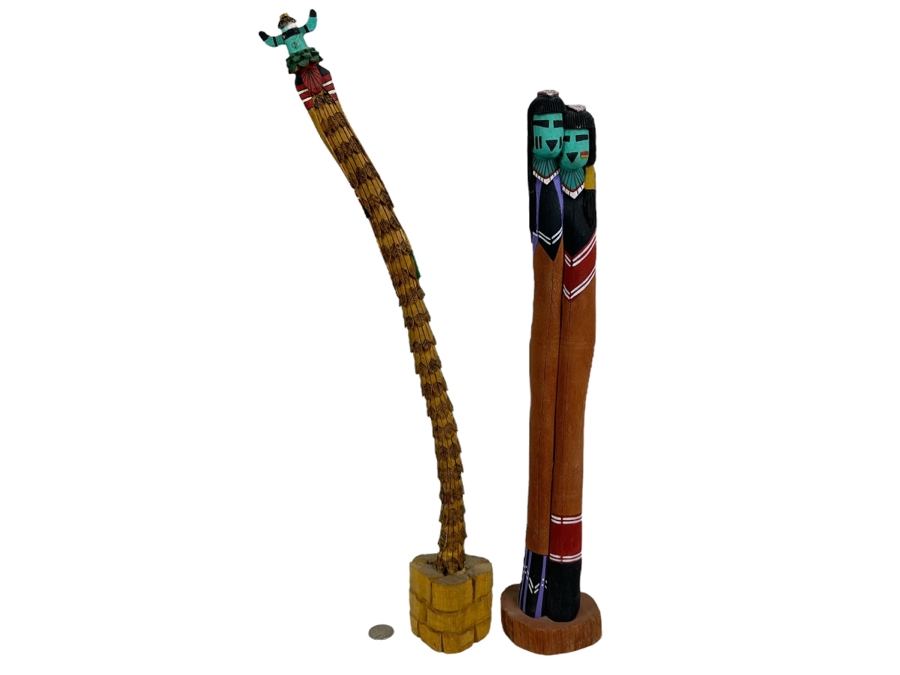 Just Added - Pair Of Vintage Carved Wooden Kachina Dolls Signed Underneath 19H [Photo 1]