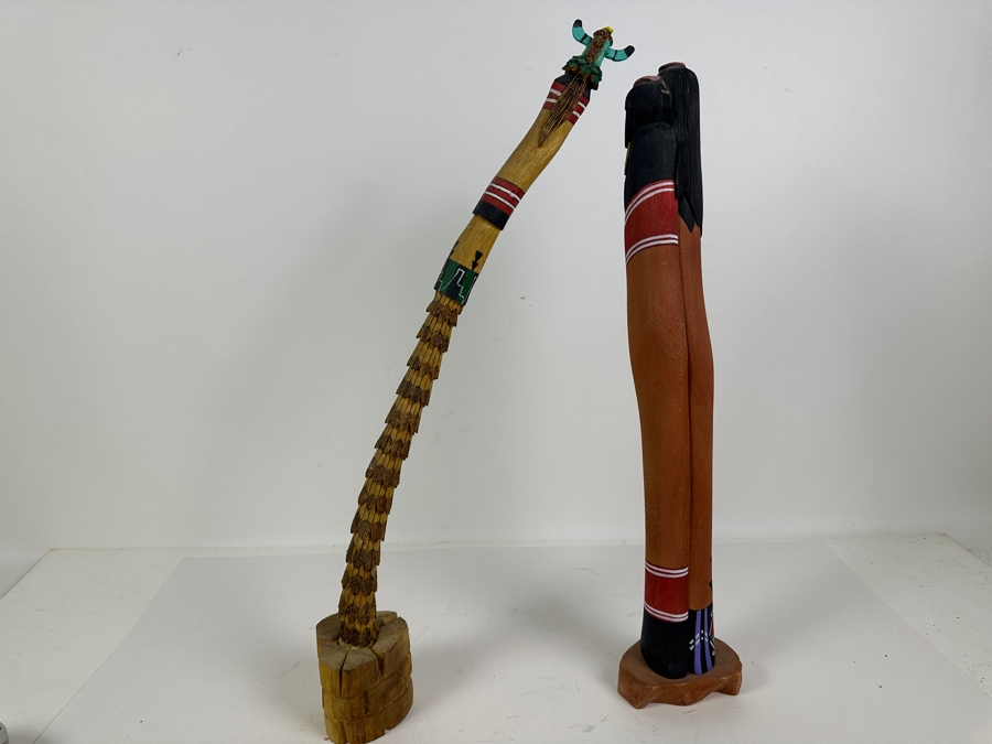 Just Added - Pair Of Vintage Carved Wooden Kachina Dolls Signed Underneath 19H [Photo 7]