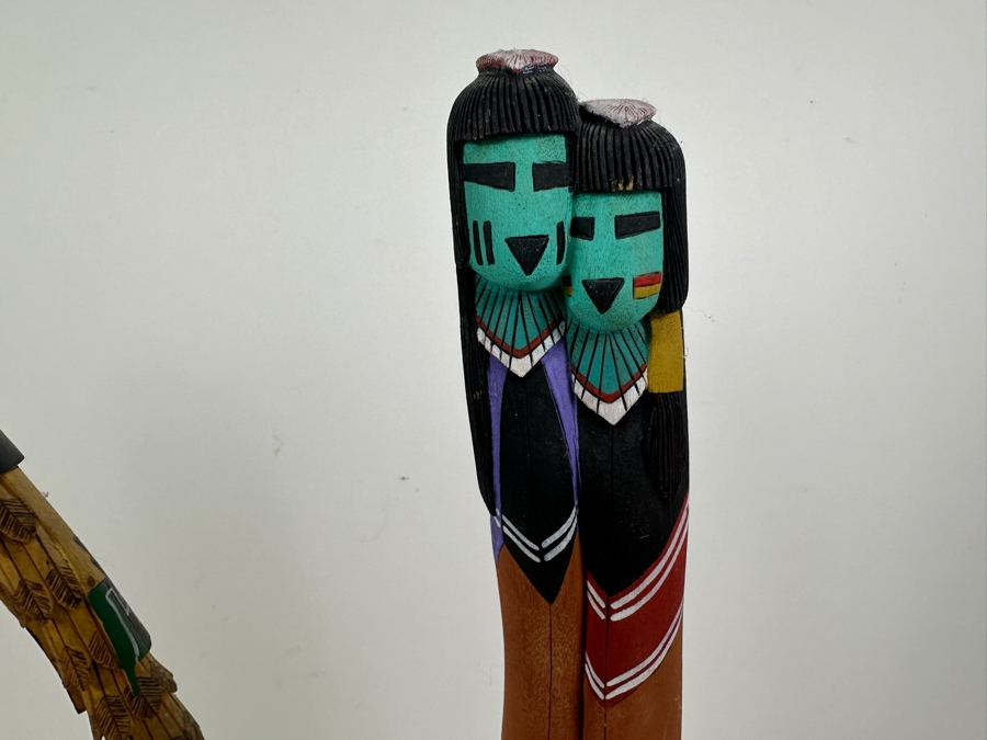 Just Added - Pair Of Vintage Carved Wooden Kachina Dolls Signed Underneath 19H [Photo 3]