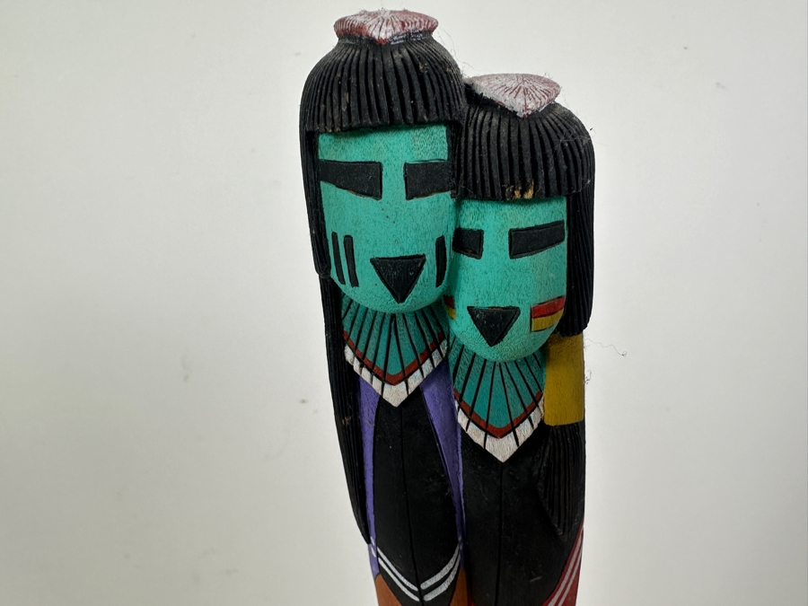 Just Added - Pair Of Vintage Carved Wooden Kachina Dolls Signed Underneath 19H [Photo 2]