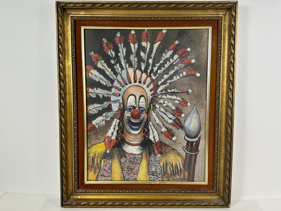 Red Skelton 'Indian Clown' Native American Head Dress Hand-Signed Print 21.5 x 25.5 [Photo 2]