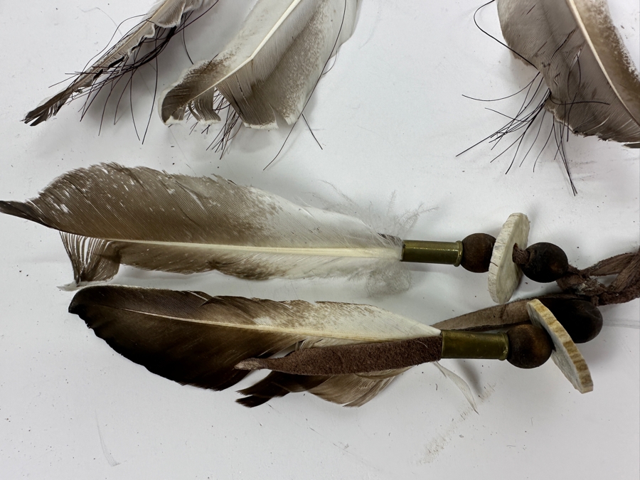 Native American Peace Pipe with Beadwork and Feathers 18' [Photo 6]