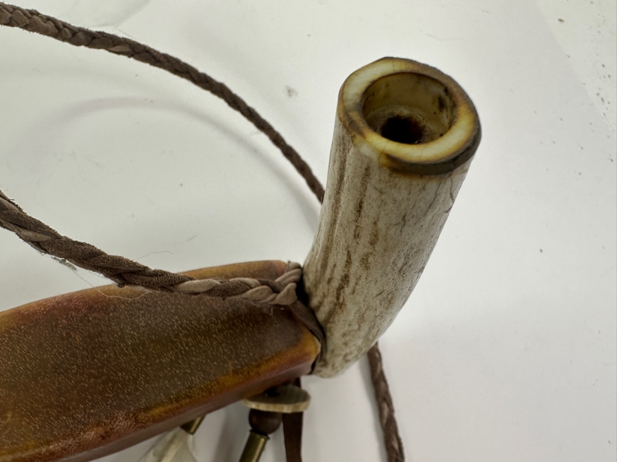 Native American Peace Pipe with Beadwork and Feathers 18' [Photo 9]