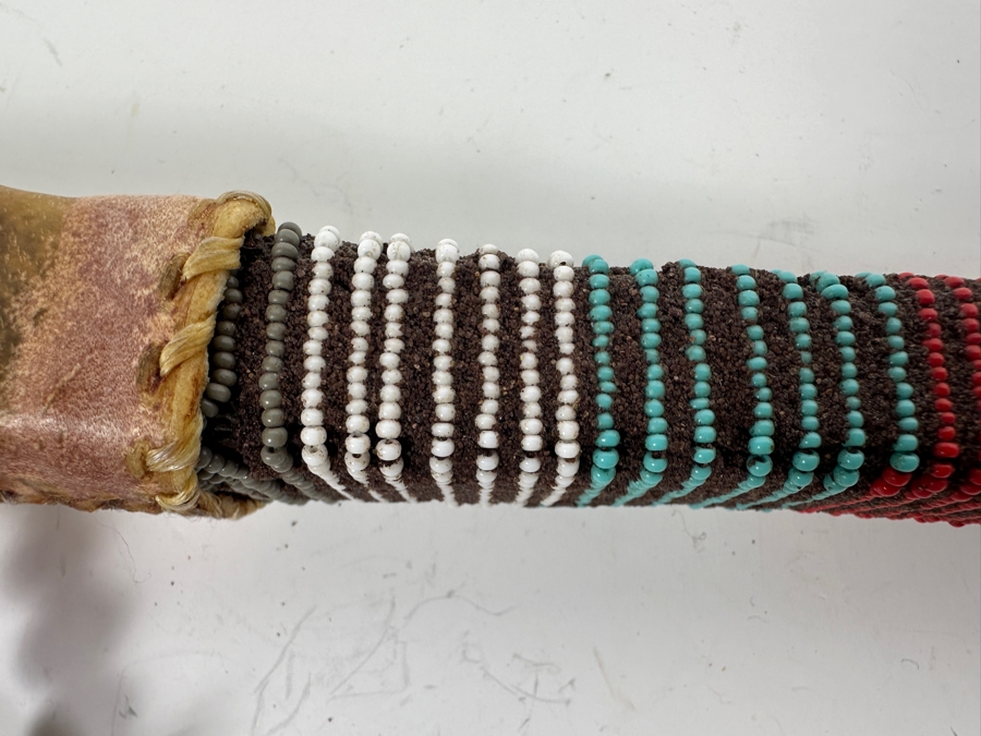 Native American Peace Pipe with Beadwork and Feathers 18' [Photo 2]