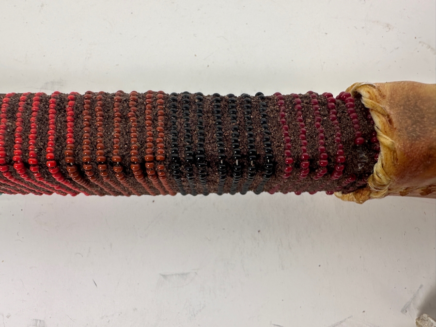 Native American Peace Pipe with Beadwork and Feathers 18' [Photo 3]