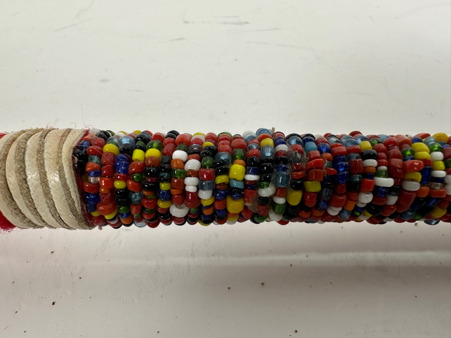 Native American Peace Pipe with Beadwork and Feathers 24' [Photo 4]