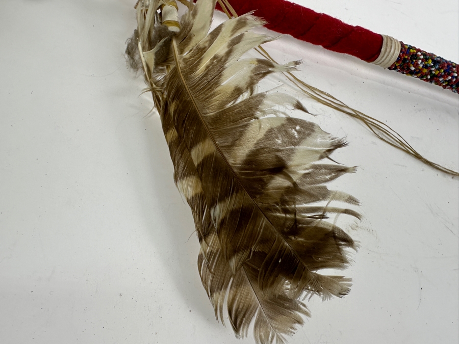 Native American Peace Pipe with Beadwork and Feathers 24' [Photo 6]