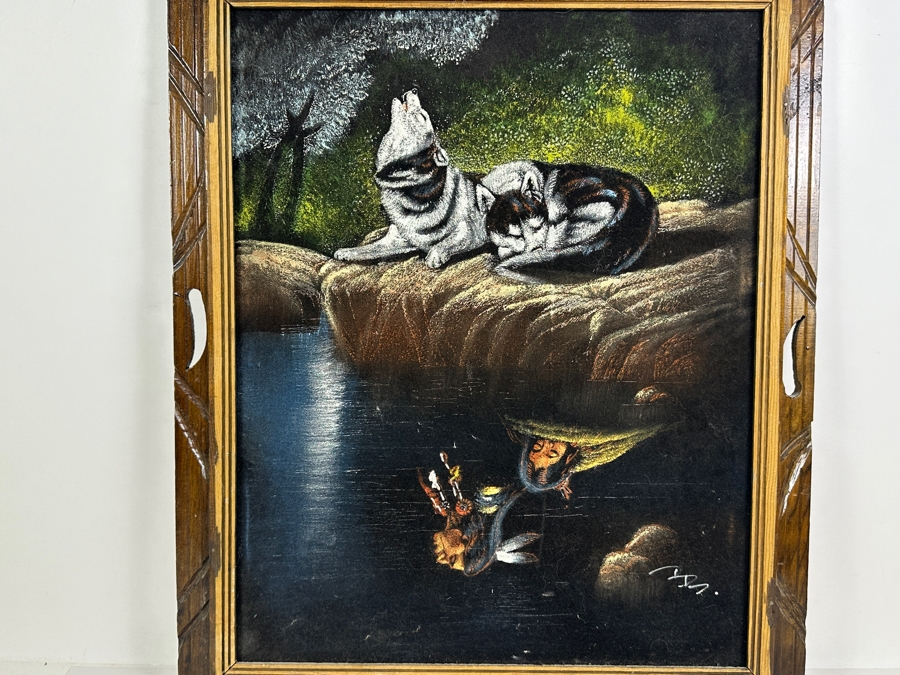 Vintage Native American Velvet Wolf Painting  18.5 x 23 [Photo 2]