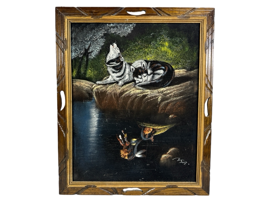 Vintage Native American Velvet Wolf Painting  18.5 x 23 [Photo 1]