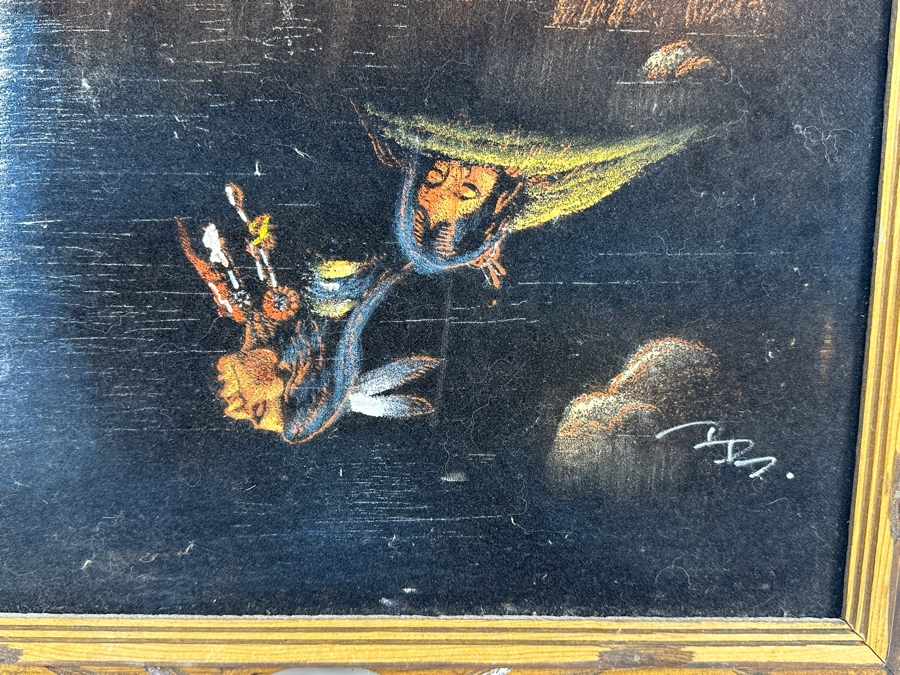 Vintage Native American Velvet Wolf Painting  18.5 x 23 [Photo 5]