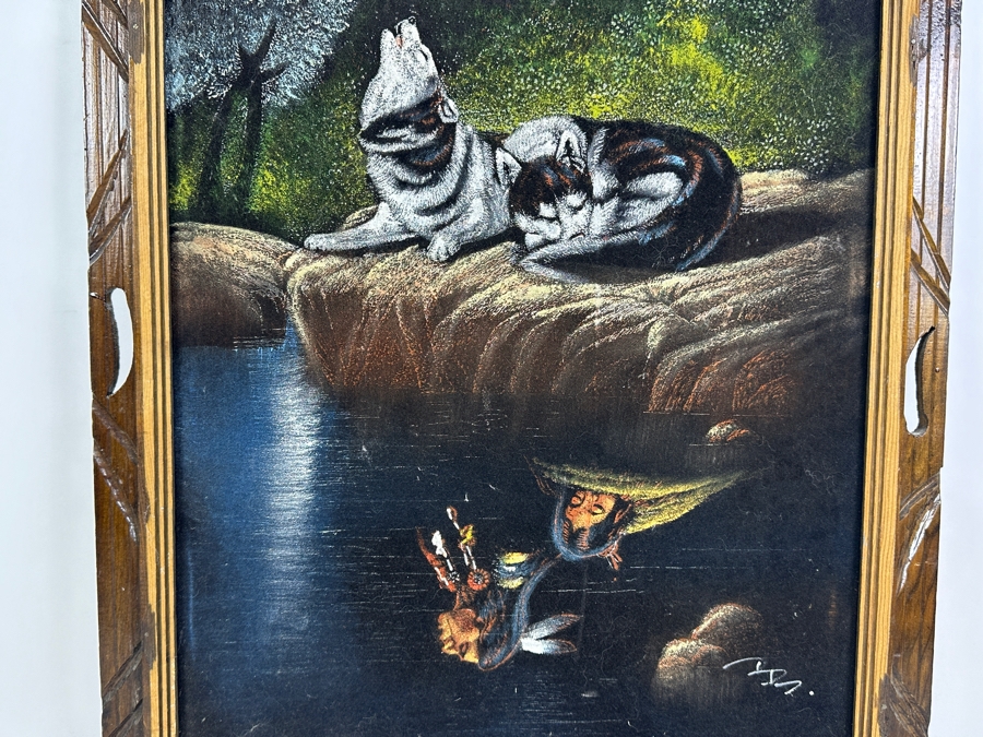 Vintage Native American Velvet Wolf Painting  18.5 x 23 [Photo 4]