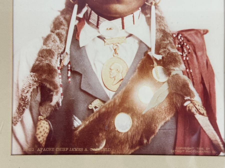 Just Added - Vintage William Henry Jackson (1843-1942) Photo-Cromo Photolithographic Print Of Native American Apache Chief James A. Garfield Copyright 1899 By Detroit Photographic Co 7.5 X 9.5 Framed [Photo 4]