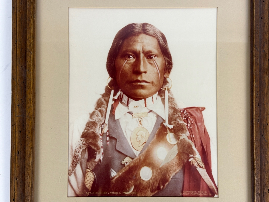Just Added - Vintage William Henry Jackson (1843-1942) Photo-Cromo Photolithographic Print Of Native American Apache Chief James A. Garfield Copyright 1899 By Detroit Photographic Co 7.5 X 9.5 Framed [Photo 1]