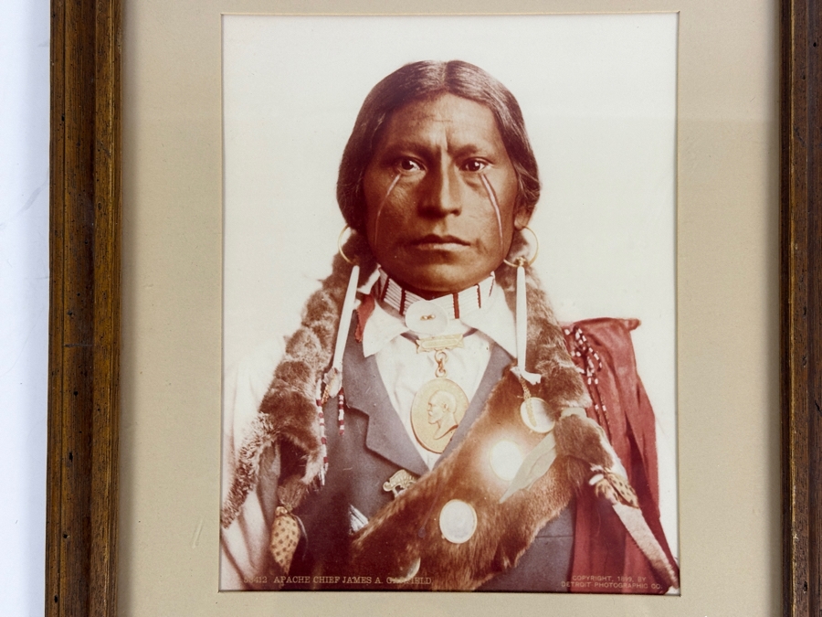 Just Added - Vintage William Henry Jackson (1843-1942) Photo-Cromo Photolithographic Print Of Native American Apache Chief James A. Garfield Copyright 1899 By Detroit Photographic Co 7.5 X 9.5 Framed [Photo 2]