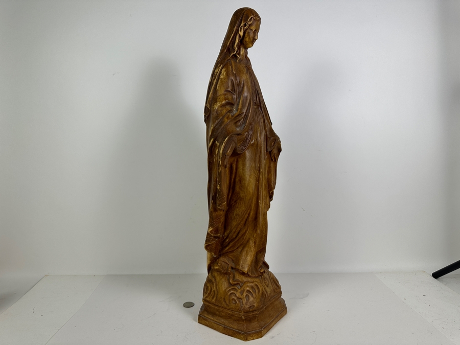 Madonna Lawn and Garden Statue Industrial Grade Plastic with Painted Wood Stain Finish with Plug for Weighing Down 24'H [Photo 4]