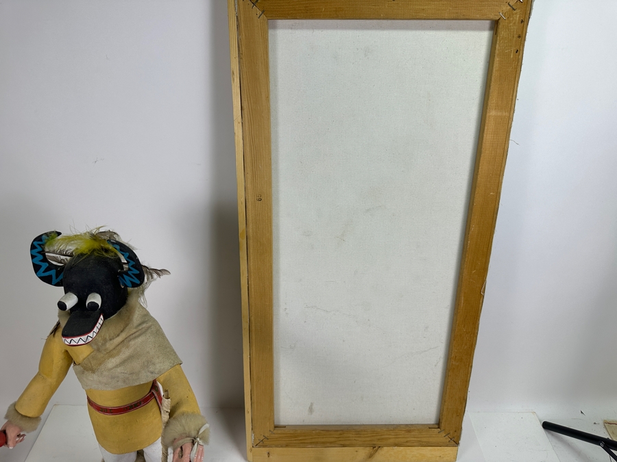 Just Added - Original Acrylic Painting On Canvas Of A Kachina And Pottery By Jimmy Yellowhair 15 X 30 Along With Matching Kachina Doll 21H [Photo 11]