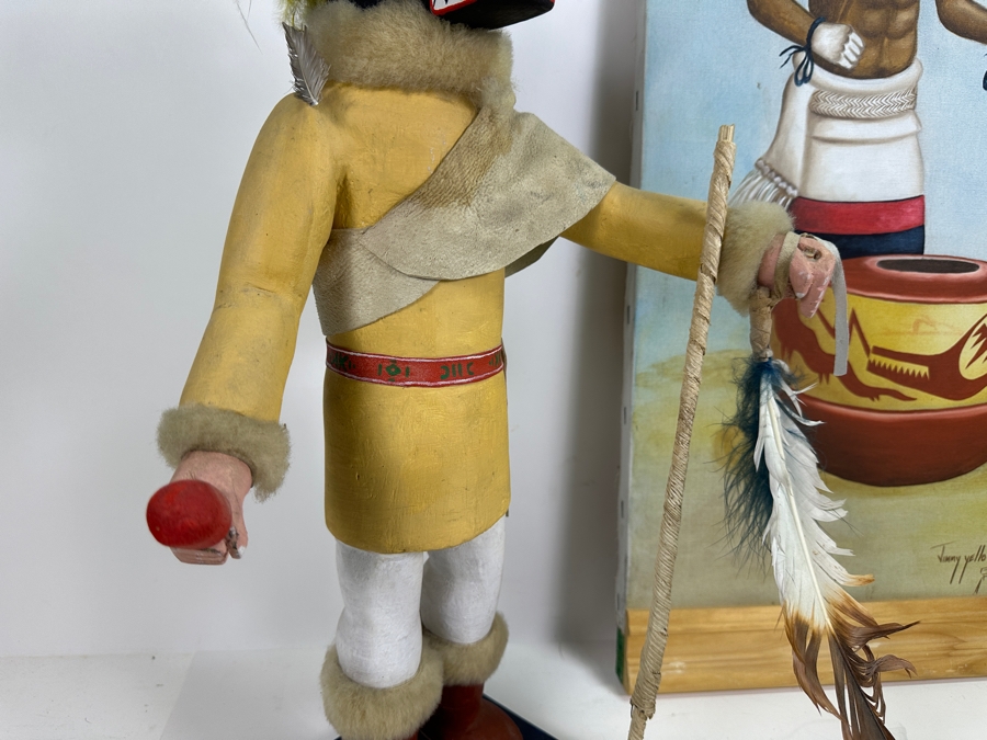Just Added - Original Acrylic Painting On Canvas Of A Kachina And Pottery By Jimmy Yellowhair 15 X 30 Along With Matching Kachina Doll 21H [Photo 3]