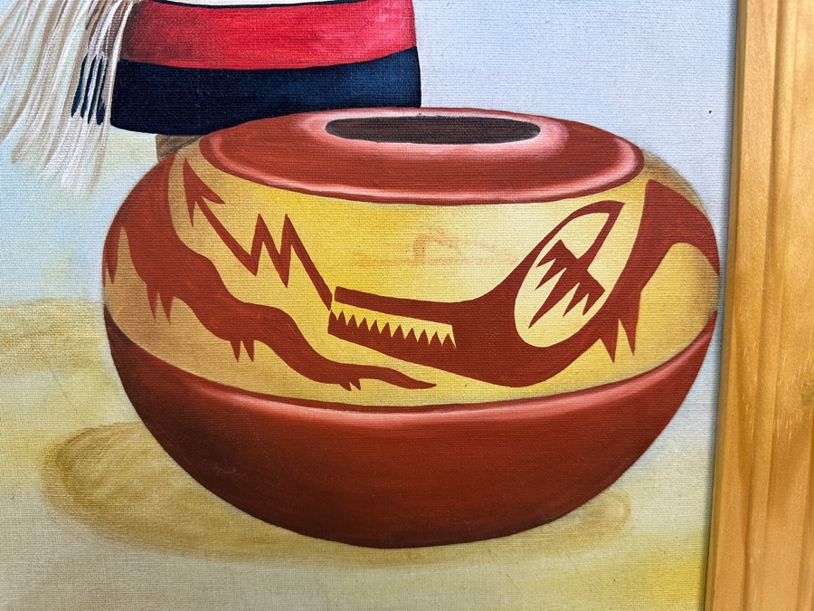 Just Added - Original Acrylic Painting On Canvas Of A Kachina And Pottery By Jimmy Yellowhair 15 X 30 Along With Matching Kachina Doll 21H [Photo 9]